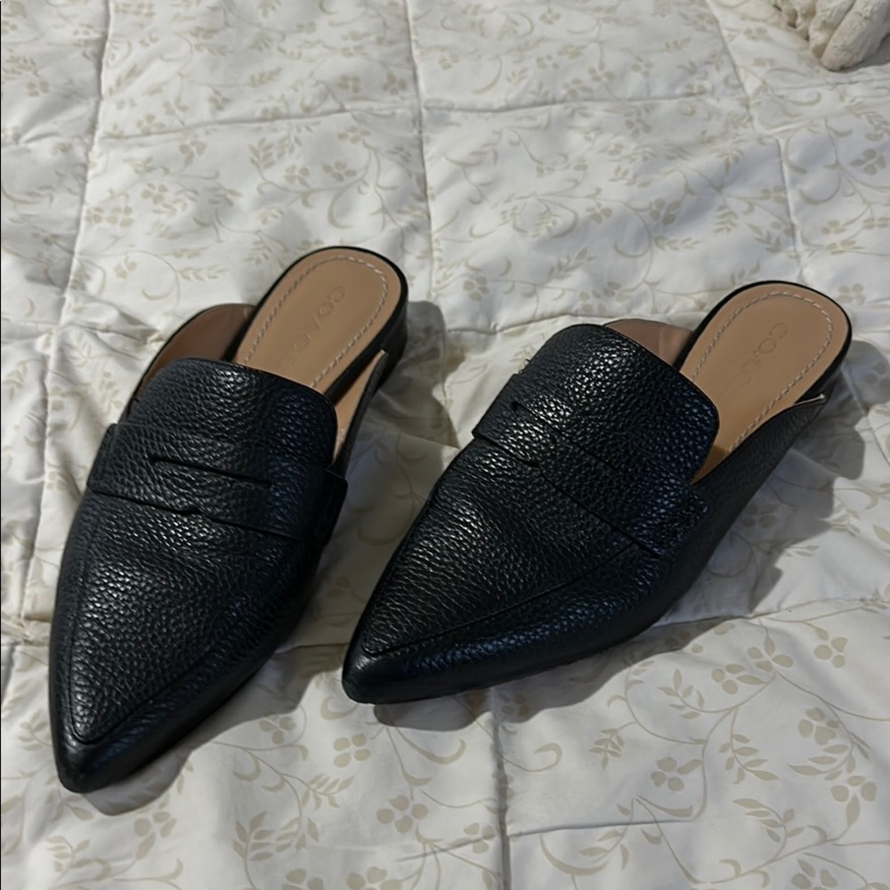 Women's Black Leather Mules